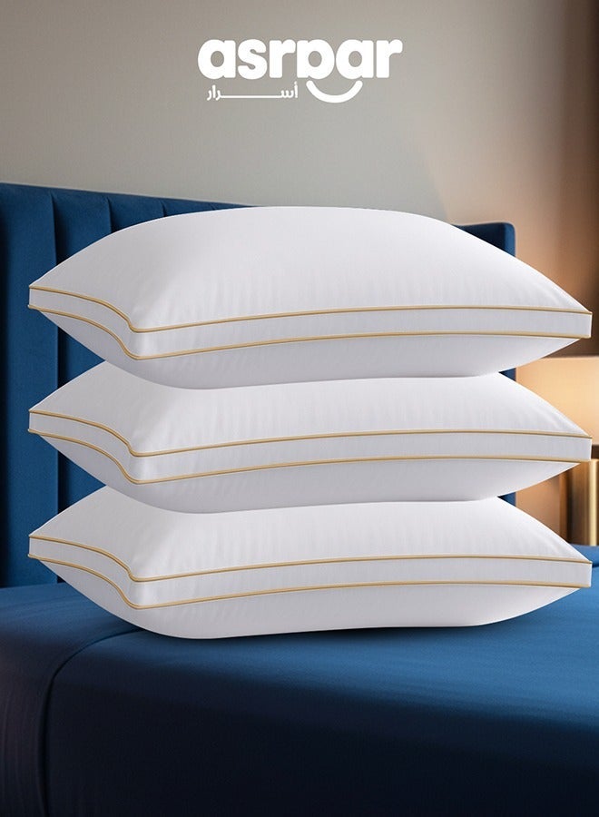 أسرار 3 قطعة | وسادة سرير قطنية فاخرة بسمك 20 سم، وسادة تبريد بجودة فندقية 1000 جرام، مقاس قياسي 75 × 50 سم - مثالية لجميع أوضاع النوم، وسائد سرير منفوشة للسرير، وسادة سرير قابلة للغسل في الغسالة - بيضاء  – وزن 1000 غرام - Image 1